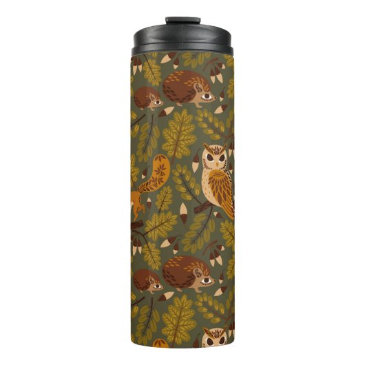 Woodland Creatures and Leaves Pattern Thermosbeker (Voorkant)