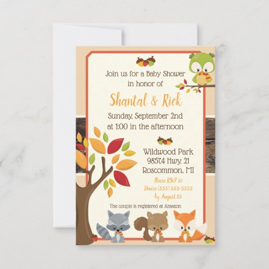 Woodland Créatures Baby shower Invitation (Devant)