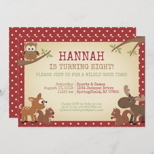 Woodland Creatures Birthday Party Kaart (Voorkant / Achterkant)