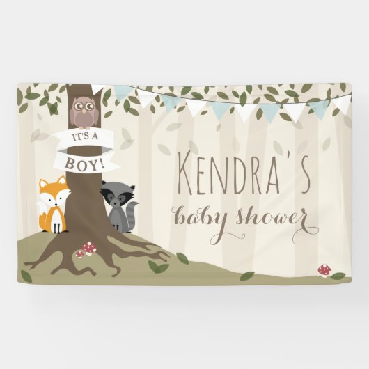 Woodland Creatures Boy Baby shower Spandoek (Horizontaal)