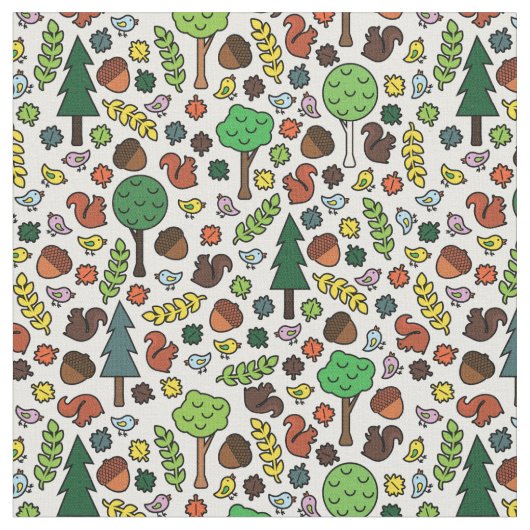 Woodland Creatures Fabric Stof (Close Up)