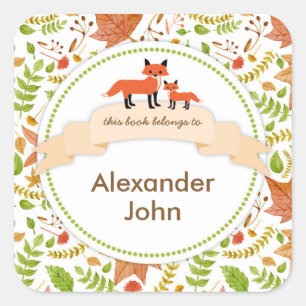 Woodland Creatures Fox Book borden / herfstbladere Vierkante Sticker