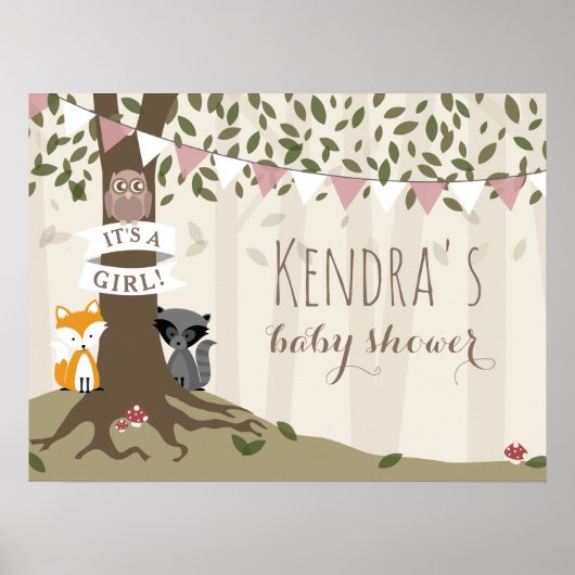Woodland Creatures Girl Baby shower Poster (Devant)