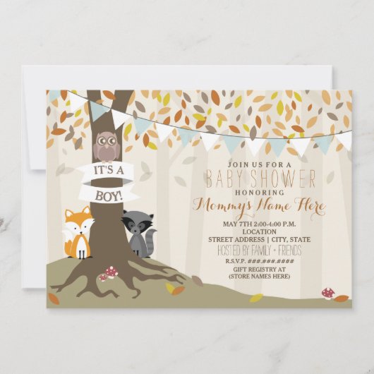 Woodland Creatures Herfst Autumn Baby shower - Boy Kaart (Voorkant)