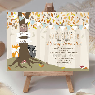 Woodland Creatures Herfst Autumn Baby shower - Boy Kaart
