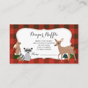 Woodland Creatures Plaid Luier Raffle Ticket Informatiekaartje