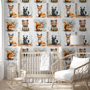 Woodland Creatures Waterverf Illustration Behang
