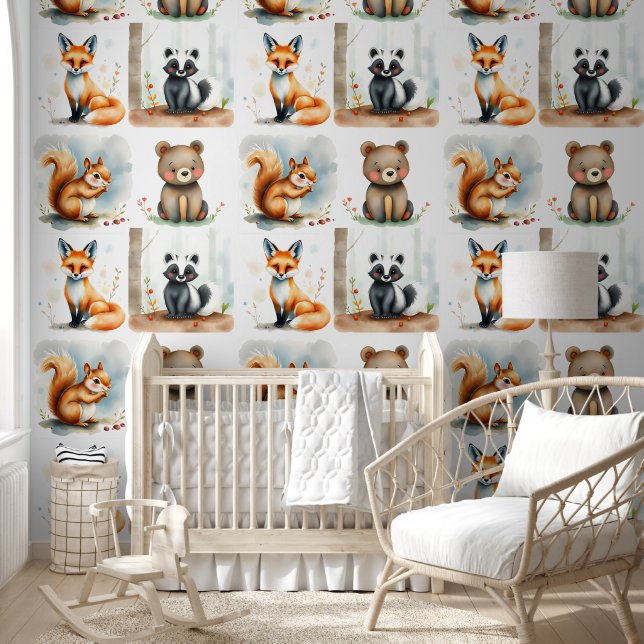 Woodland Creatures Waterverf Illustration Behang (Kinderen)