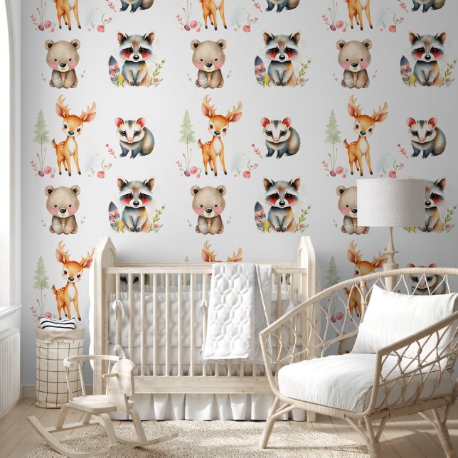 Woodland Creatures Waterverf Illustration Behang (Kinderen)