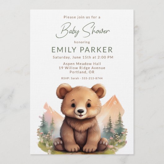Woodland Cute Baby Bear Shower Invitation (Devant)