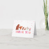 Woodland Dank u kaart Dieren Meisje Baby shower