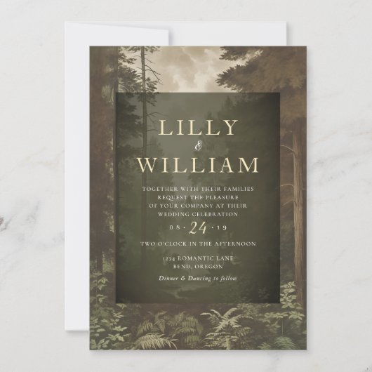Woodland Dark Forest Moody River Wedding Kaart (Voorkant)