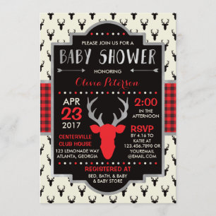 Woodland Deer Baby shower Invitation, Faux Foil Kaart
