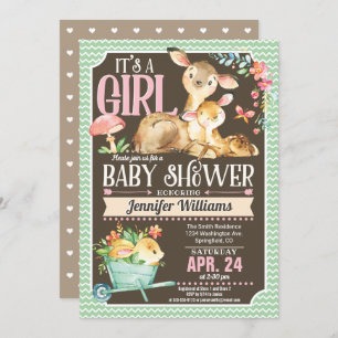 Woodland Deer Baby shower Invitation Girl