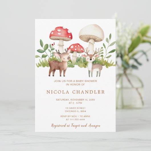 Woodland Deer Baby shower Kaart (Staand voorkant)