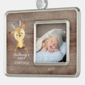 Woodland Deer Baby's 1e kerstfoto Ornament (Links)