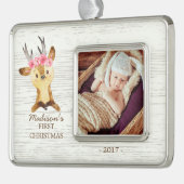 Woodland Deer Baby's 1e kerstfoto Ornament (Links)