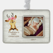 Woodland Deer Baby's 1e kerstfoto Ornament (Voorkant)