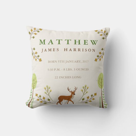 Woodland Deer Birth Announcement Pillow Kussen (Voorkant)