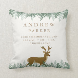 Woodland Deer Birth Announcement Stats Pillow Kussen