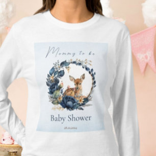 Woodland Deer Blue Flowers Boho Waterverf T-shirt