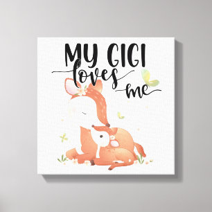 Woodland Deer Doe and Baby Fawn My Gigi Loves me Canvas Afdruk