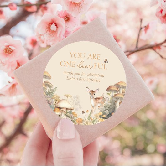 Woodland Deer Eerste Verjaardag Dank u Ronde Sticker