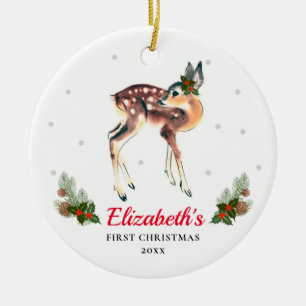 Woodland Deer Fawn Baby's 1e Kerstmis Aangepast Keramisch Ornament