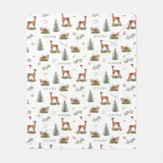 Woodland Deer Fawn Floral Baby Name Fleece Deken (Voorkant)