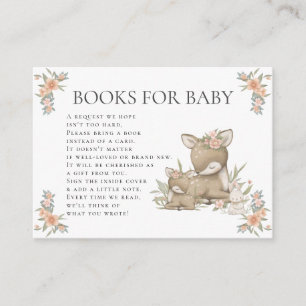 Woodland Deer Fawn Floral Girl Baby shower Books Informatiekaartje