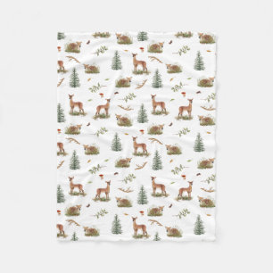 Woodland Deer Fawn Pattern Baby White Fleece Deken