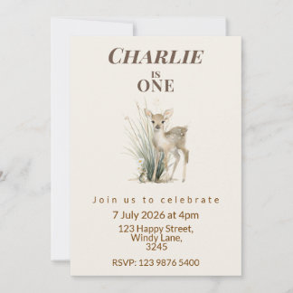 Woodland Deer First Birthday Invitation