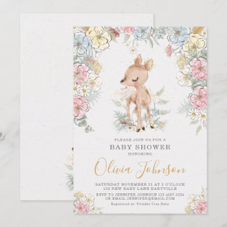 Woodland Deer Floral Baby shower Kaart