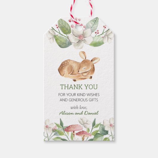 Woodland Deer Floral Greenery Baby shower Favor Cadeaulabel (Voorkant)