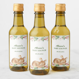 Woodland Deer Floral Greenery Baby shower Mini Wijn Etiket