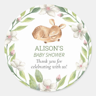 Woodland Deer Floral Greenery Dank je wel Ronde Sticker