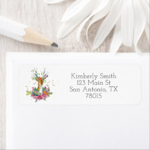 Woodland Deer Floral Return Address Etiket