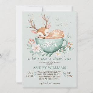 Woodland Deer Floral Teacup Baby shower Kaart