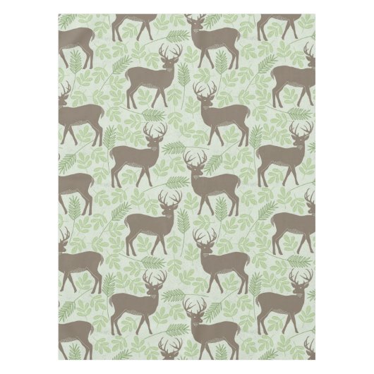 Woodland Deer Foliage Green Brown Pattern Tafelkleed (Voorkant)