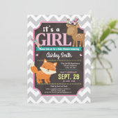 Woodland Deer & Fox Baby shower Invitation Girl (Debout devant)