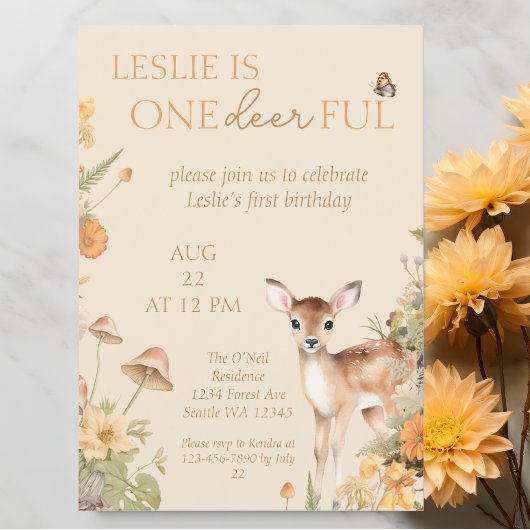 Woodland Deer Garden Invitation d'anniversaire