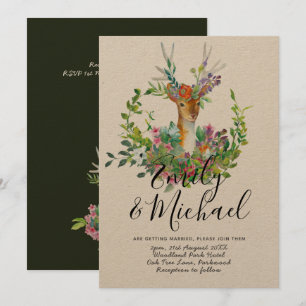 Woodland Deer Illustrated Wedding Invitation Kraft Kaart