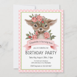Woodland Deer Pink Girl's Birthday Party Kaart