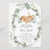 Woodland Deer Rustic Greenery Leafy Baby shower Kaart (Voorkant / Achterkant)