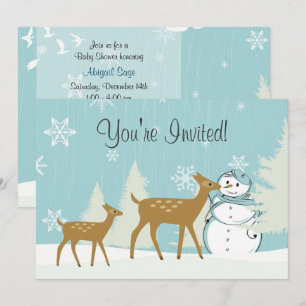 Woodland Deer ~ Snowman Winter Baby shower Uitnodi Kaart