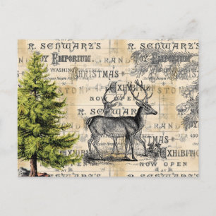 Woodland Deer Vintage-Briefkaart voor Kerstmis Briefkaart