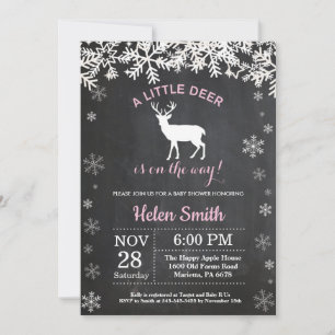 Woodland Deer Winter Girl Baby shower Invitation Kaart