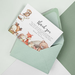 Woodland Dieren Baby Shower Bedankkaart