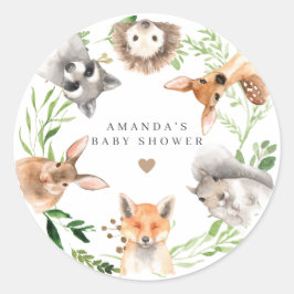 Woodland Dieren Baby Shower  Ronde Sticker