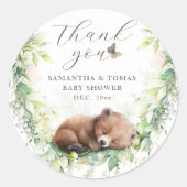Woodland Dieren Bos groen Baby Jongen Douche Ronde Sticker (Voorkant)